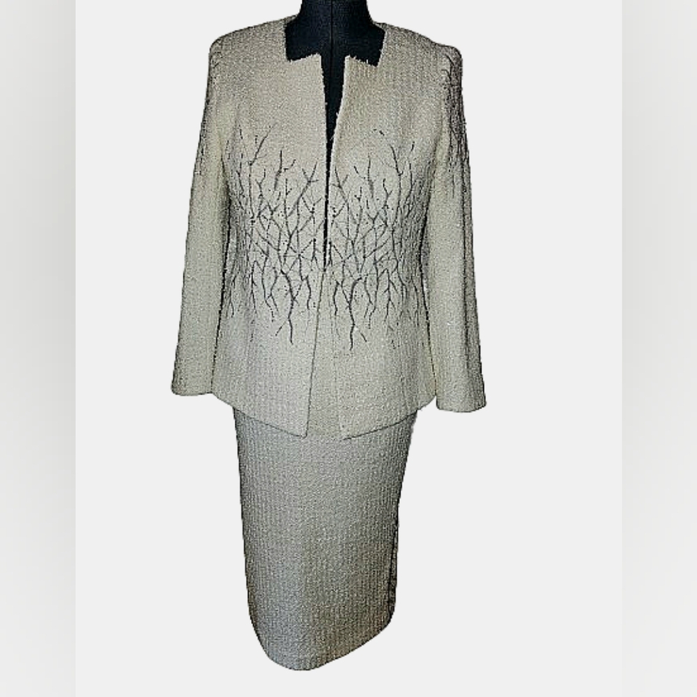 Donna Vinci, size 10, off white, skirt suit set, with silver accents